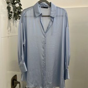 Zara Blue oversized silk button down